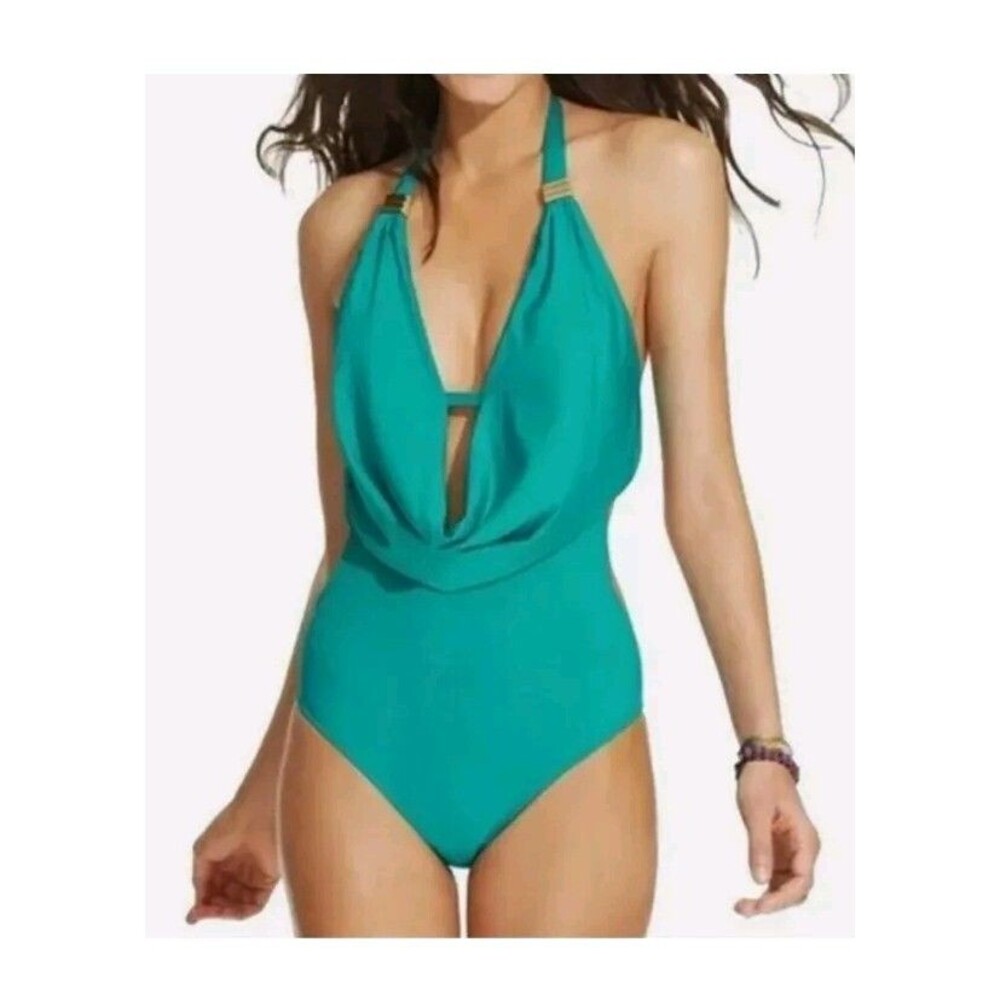 Bar III Draped Monokini One-piece Swimsuit Green Jade XS NWT